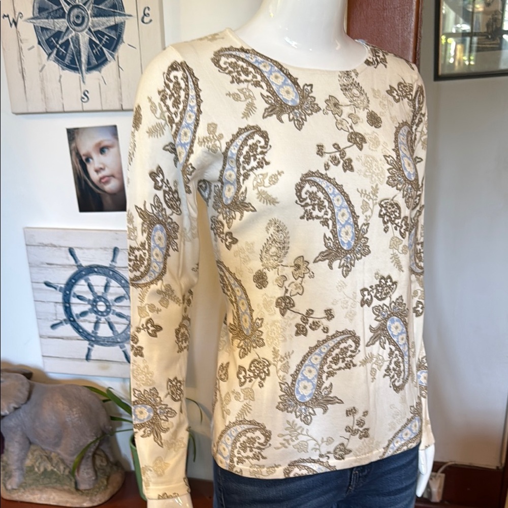 NWT northern reflections size small Paisley Print Cream and Brown Women's Top